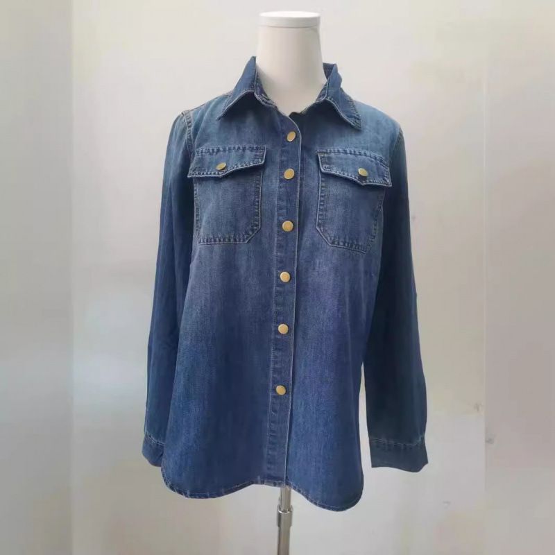 K Women's Retro Blue Denim Shirt_mkmklike.com