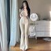 High-Waisted Stretchy Flared Jeans Korean Style with Double Buttons 0.8 Cm Hip Enhancing Padding Butt Lifting Effect Women's Denim_mkmklike.com
