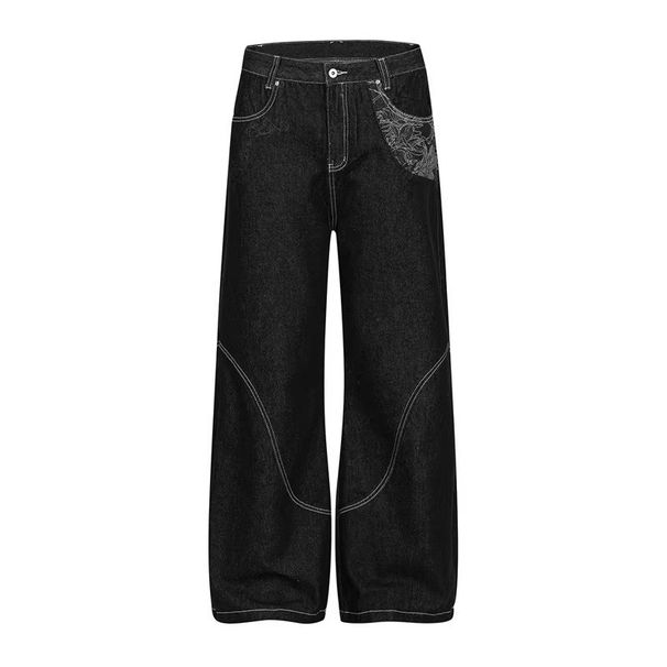 Vintage Denim Jeans For Men & Women - High Waist Flared Bootcut With Jacquard Embroidery, Loose Fit Wide Leg Bohemian Style Long Pants_mkmklike.com