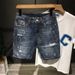 Men's Clothing Distressed Denim Shorts - Korean Style Oversized Straight Cut With Embroidery & Ripped Details, Comfortable Summer Casual Shorts_mkmklike.com