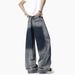 Men's Vintage Washed Denim Jeans – Retro American High Street Style, Relaxed Straight Leg With Dye Splice & Distressed Detailing_mkmklike.com