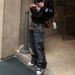Men's Summer Retro High Street Straight Leg Jeans 3D Printed Water Ripple Coated Stylish And Edgy Denim_mkmklike.com