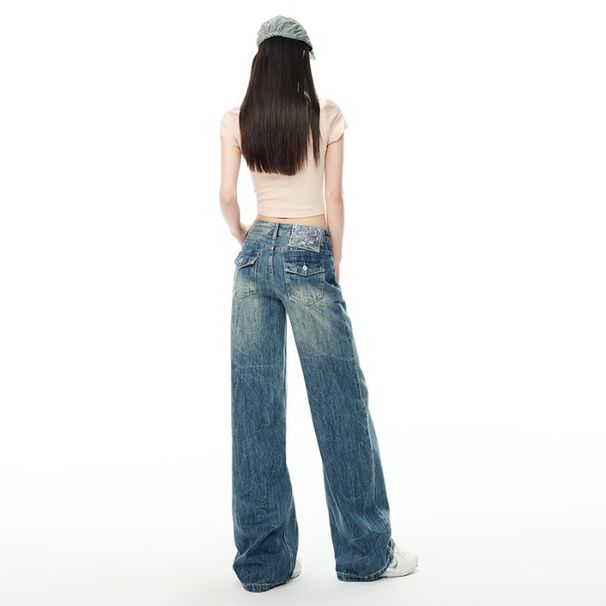 2026 Spring Low-Waist Washed Loose Straight American Retro Jeans For Women, Winter Casual Pants_mkmklike.com