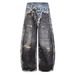 Men's American Style Distressed Faux Leather Two Piece Set Baggy Street Style Loose Wide Leg Pants 3D Digitally Printed_mkmklike.com