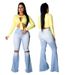 Women's Clothing Sexy Fashion Versatile Knee Hole Ripped Elastic Tight Denim Flared Pants_mkmklike.com