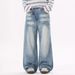 American Retro Washed Oblique Waist Design Straight Jeans Men's And Women's Trendy Brand Wide-leg Loose Casual Pants_mkmklike.com
