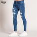Fashion White Elastic Thin Pants Man Ripped Jeans Men's Streetwear Vintage Washing Solid Denim Pants Men's Casual Slim Fit Pants_mkmklike.com