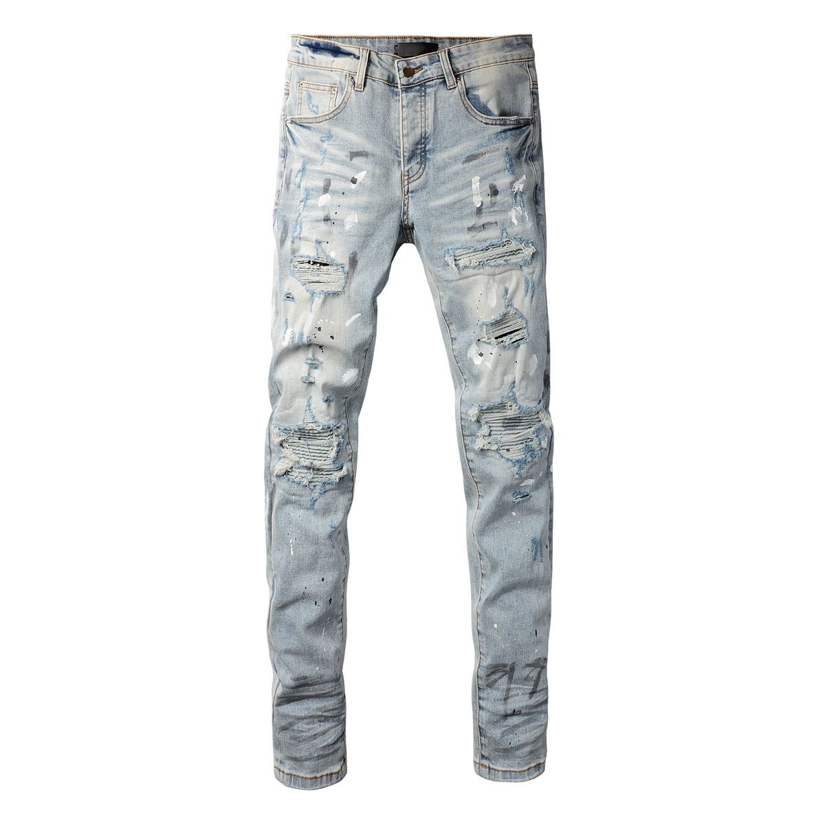 Street Hiphop Fashion Ripped Patch Slim Fit Skinny Jeans Men Pants_mkmklike.com