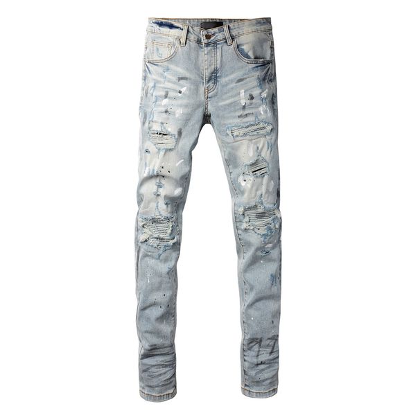 Street Hiphop Fashion Ripped Patch Slim Fit Skinny Jeans Men Pants_mkmklike.com