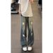 Letter-print Multi-pocket Cargo Jeans For Men, Straight Loose Fit, American High Street Style, Trendy Brand, Stylish_mkmklike.com