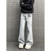 "Men's High Street Washed Jeans – Distressed & Deconstructed Straight-Leg Pants With Artistic Prints | Micro Flare & Avant-Garde Denim"_mkmklike.com