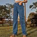 Women's Clothing Washed Semi Elastic Multi Pocket Denim Work Casual Pants_mkmklike.com
