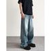 Vintage Washed Denim Jeans For Men - Straight Leg With Slight Flare, Cleanfit High Street Style, Comfortable Cotton Fabric, Blue (Sizes S-3xl)_mkmklike.com