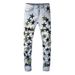 Men's Clothing Ripped With Green Star Slim Fit Distressed Jeans With Green Star Patches - High Street Fashion, Stretch Denim, Comfortable & Stylish_mkmklike.com