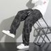 Men's Checkered Jeans - Retro American Style Wide Leg Loose Fit Straight Pants For Big & Tall, Summer & Autumn Casual Trousers_mkmklike.com
