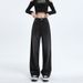 Black And Gray High-waisted Wide-leg Jeans For Women, 2026 Spring-summer New Style, Versatile, Loose, Drapey_mkmklike.com