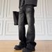 Men's Retro Distressed Black Straight Leg Jeans Spring Autumn 2026 Trendy Loose Casual Long Pants Mid Waist Cotton Trousers_mkmklike.com