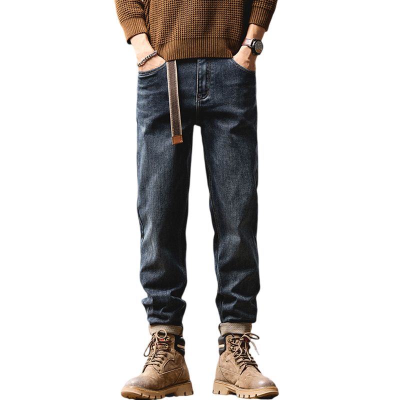 Men's American Vintage Tapered Jeans – High Street Stretch Denim Pants (67.8% Cotton, Washed & Distressed, Slim Straight Fit)_mkmklike.com