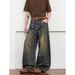 Unisex Mid-Waist Wide Leg Jeans Black Cotton Non-Stretch Distressed Washed Retro Whiskered Trousers Versatile Long Pants_mkmklike.com