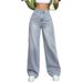Women's High Waisted Straight Leg Casual Pants - Summer Loose Fit Trousers In Blue, Gray-Blue & Pink_mkmklike.com