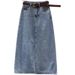 "High Waist Denim Skirt With Side Slit - Retro Light Blue Stretch Jean Pencil Skirt For Women, Mid-Length Slim Fit Summer Skirt"_mkmklike.com