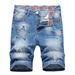 Laike Men's Ripped Denim Shorts Mid-Length Straight Leg Summer Thin Trendy Studded Cross Border American Style_mkmklike.com