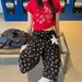 Retro Polka Dot Print Cropped Jeans Loose Straight Leg Versatile Wide Leg Shorts for Men And Women New Summer Style_mkmklike.com