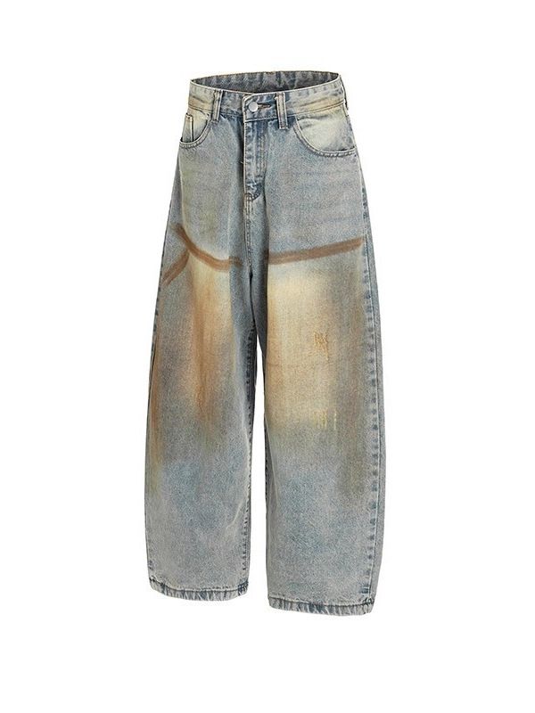 Vintage American Style Distressed Baggy Jeans For Men & Women – Loose Fit Straight Leg Denim Pants With Mud Wash & Retro Stitching_mkmklike.com