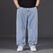 Large Jeans For Men In Autumn Added Fat, Plus Size Men's With Loose Straight Fat Guy, Wide Legs, Elastic Waist, Long_mkmklike.com