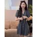 ELLE French Hepburn Style Denim Summer New Fashion Waist-Cinching Design Retro Short Dress For Women_mkmklike.com