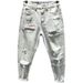 New Style Japanese Loose Brushed Ripped Beggar's Pants Men's Trendy Light Wash Nine-point Jeans For Men_mkmklike.com
