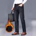 Men's Slim Fit Skinny Jeans Stretch Fleece Lined Thickened Black Casual Denim Midweight Polyester Trousers Simple Wear_mkmklike.com