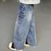Men's Clothing Trousers Youth Trend Spring And Autumn Denim Zipper Retro Rivet Washed Lightning Straight Jeans Regular_mkmklike.com