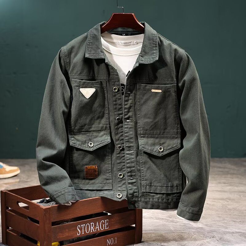 Retro Denim Jacket Men's Spring And Autumn Trend Loose Oversized Workwear Jacket Men_mkmklike.com