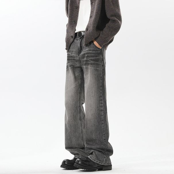 Cleanfit Men's Whisker-patterned Jeans, Autumn American High Street Style, Slightly Flared Pants, Trendy Brand, Stylish_mkmklike.com