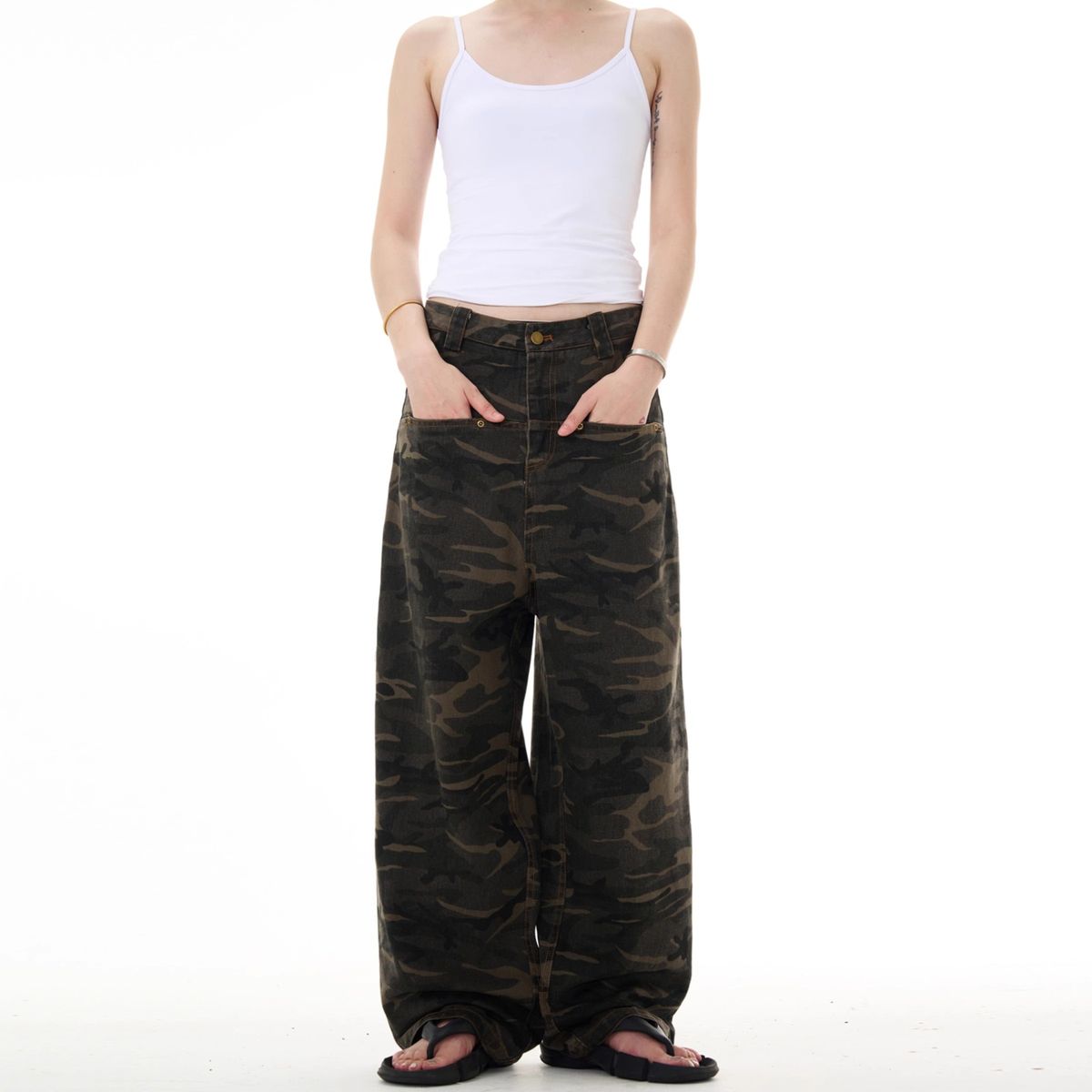 Vintage Camo Straight Leg Jeans For Men – Retro Streetwear Oversized Relaxed Fit_mkmklike.com