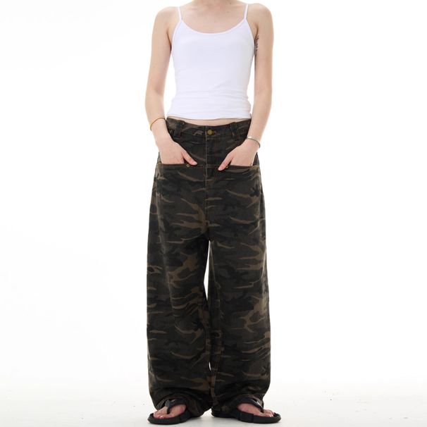 Vintage Camo Straight Leg Jeans For Men – Retro Streetwear Oversized Relaxed Fit_mkmklike.com