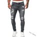 Loom New European American Style With Holes And Faded Finish Slim Fit Denim Long Fashion Skinny Pants Men's Hot Item_mkmklike.com