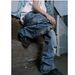 Men's High-Waist Flared Jeans Trendy High Street Style Cross Border American Retro Washed Blue Ripped Pants Floor Length_mkmklike.com