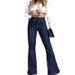 ELLE European And American Foreign Trade Cross-Border Source Stretch Slim Fit Belted Flared Jeans For Women_mkmklike.com