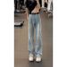 Men's Clothing Men's Retro Blue Shark Gill Ripped Jeans High Street Style Summer Wide Leg Straight Trousers_mkmklike.com