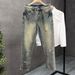 Men's Washed Denim Jeans – Classic Straight-Leg High Street Pants For Casual & Urban Wear (Blue)_mkmklike.com