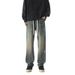 Men's Clothing Splashed White Jeans For Men With Drawstrings For Autumn American High Street Vibe Straight Loose Trendy Brand Elastic Waist Trousers_mkmklike.com