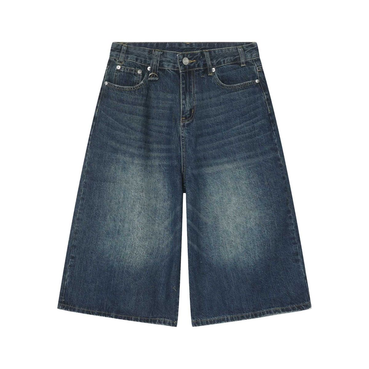 Unisex Washed Distressed Wide Leg Cropped Jeans American Retro Summer Neutral Straight Loose Fit_mkmklike.com