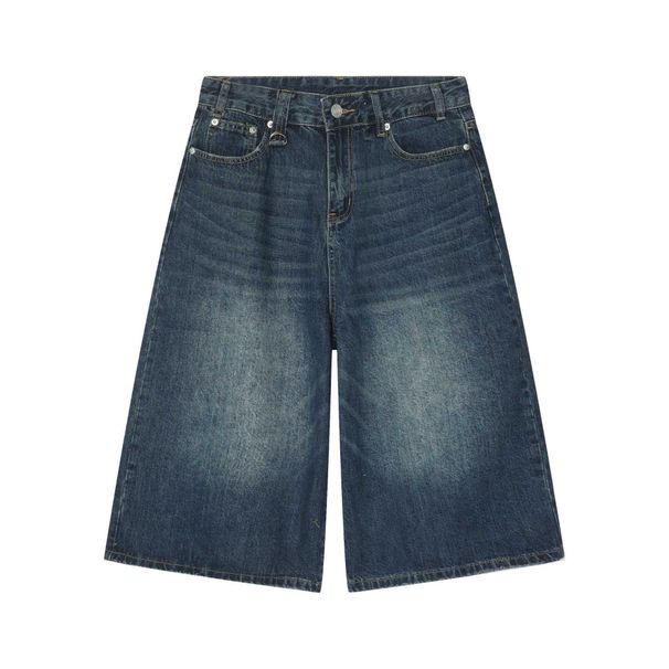 Unisex Washed Distressed Wide Leg Cropped Jeans American Retro Summer Neutral Straight Loose Fit_mkmklike.com