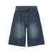 Unisex Washed Distressed Wide Leg Cropped Jeans American Retro Summer Neutral Straight Loose Fit_mkmklike.com