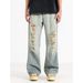 Plus Size Men's Jeans High Street Style Trendy Distressed Faded Casual Loose Straight Leg Chubby Style_mkmklike.com