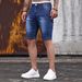 Men's Mid-Length Straight Fit Denim Shorts Washed Blue Cotton Casual Summer Shorts for Teens_mkmklike.com