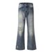 Washed White Ripped Flared Jeans For Men, Hippie High Street Style, Vintage Loose Wide-Leg Bell-Bottom Pants_mkmklike.com