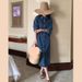 Korean Chic Spring Summer New Style French Minimalist Temperament Loose And Versatile Mid To Length Long Sleeved Denim_mkmklike.com